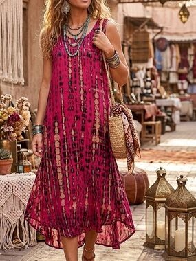 Soft Surroundings Tie Dye Maxi Dress Pink Purple Boho Flowy Sleeveless Small